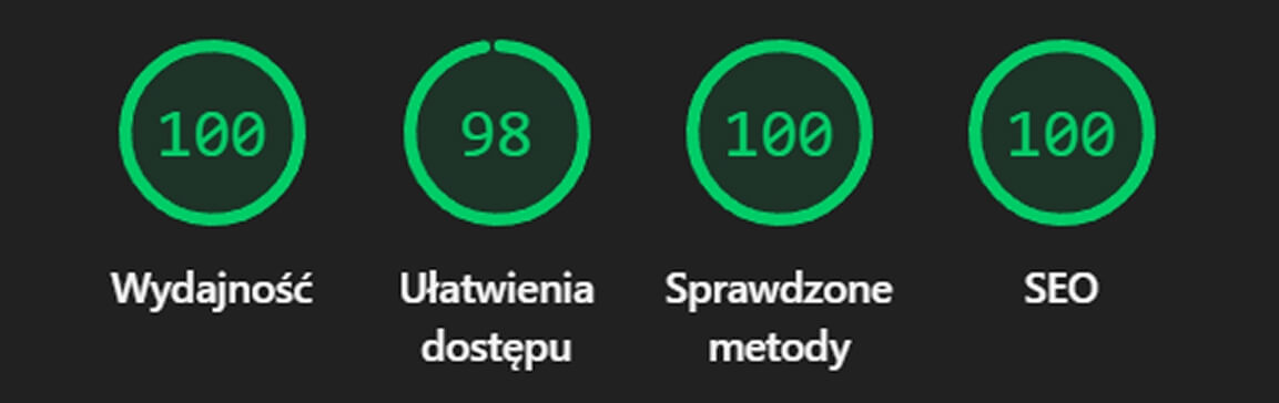Wynik Google Lighthouse – wydajność strony 90+